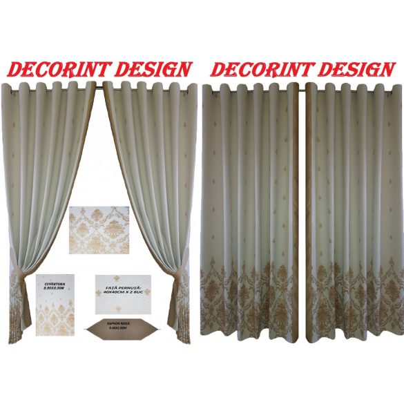 Set 2 draperii DECORINT pe inele capse + 1 cuvertura + 2 fete de pernuta + 1 napron masa (COD:DCC.01)